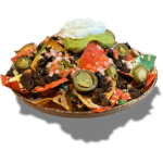 Taco Beef / Pica de Gallo / Black Olive / Jalapeno Cheese / Guacamole / Sour cream / Triple colour nacho